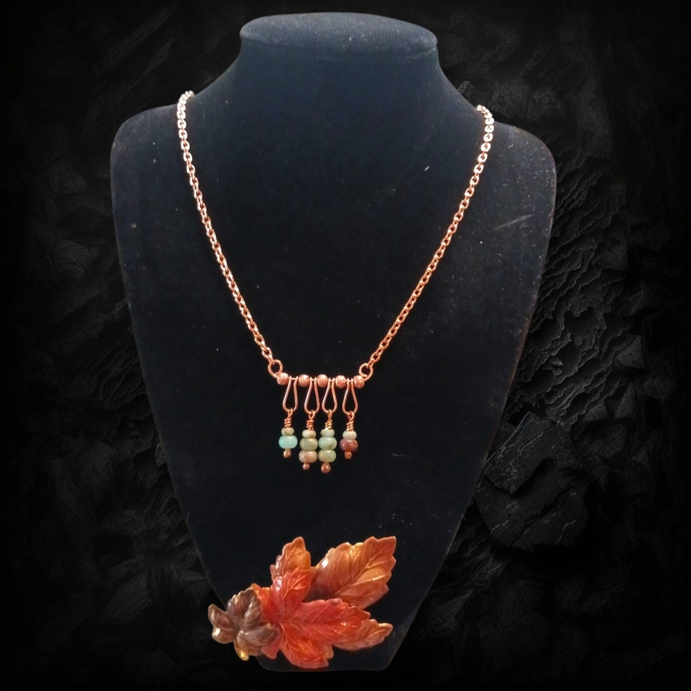 Artisan Copper Necklace • UV-Reactive Man-Made Jasper • Textured Copper Beads